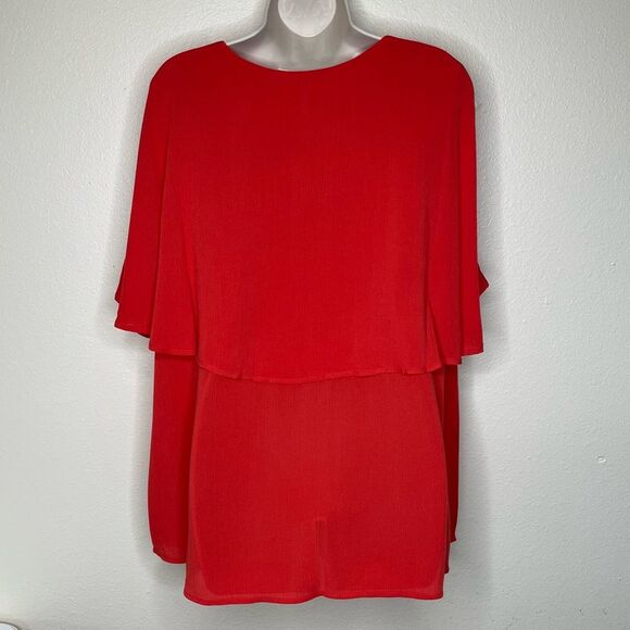 Chicos Crinkle Gauze Flutter Sleeve Capelet Layer Red Orange Blouse Women XL - Picture 6 of 13